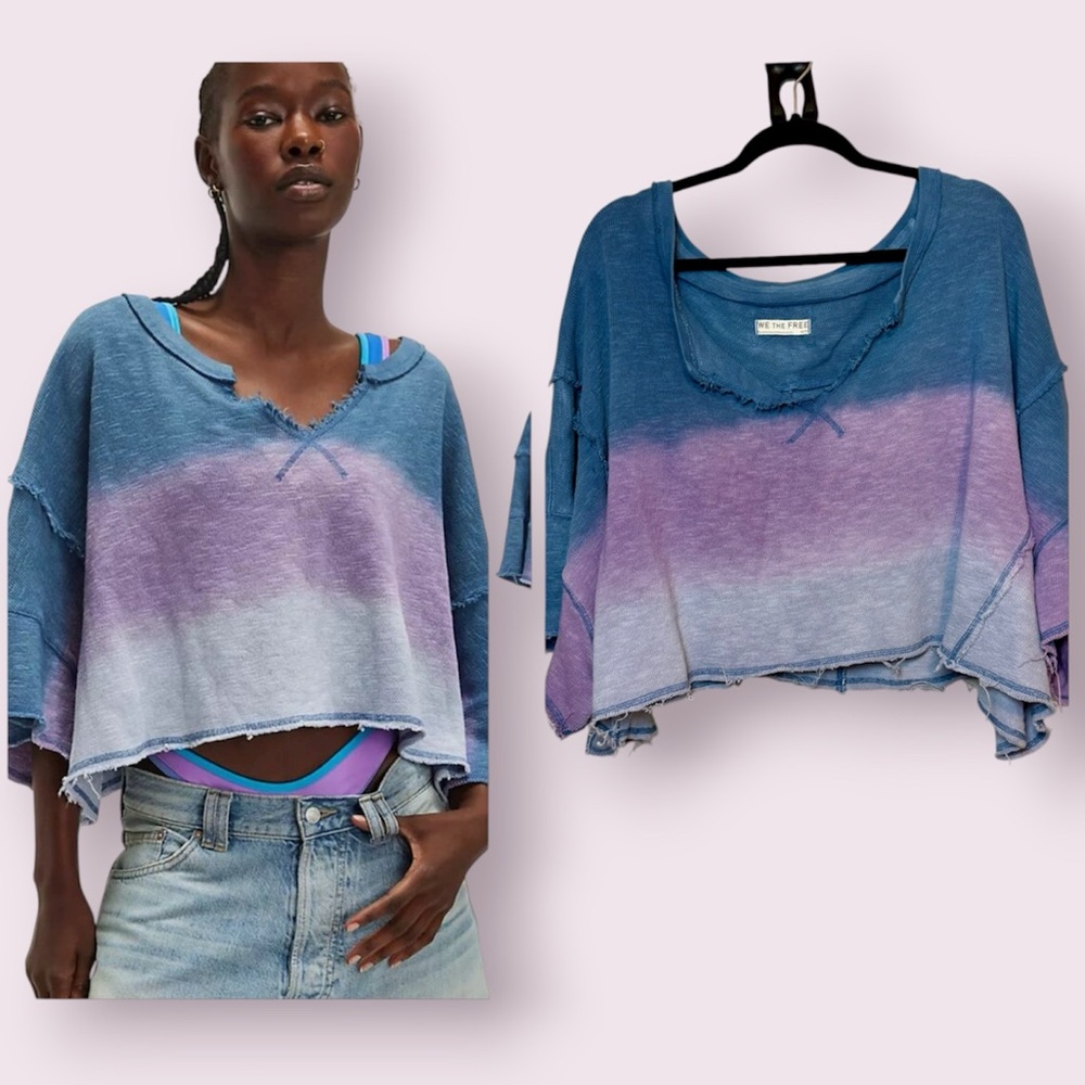 We The Free After Midnight Washed Ombre Cropped Sweatshirt - Blue/Purple
